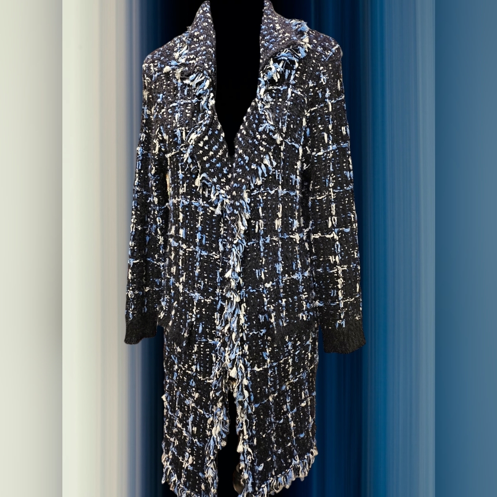 Dolce Cabo Blue and Black Sweater Coat Size Large